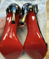 CHRISTIAN LOUBOUTIN Patent Bazin Blade Runana 100 Sandals - 7