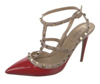 Valentino Rockstud Accents Patent Leather T-Strap Pumps
