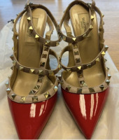 Valentino Rockstud Accents Patent Leather T-Strap Pumps - 2