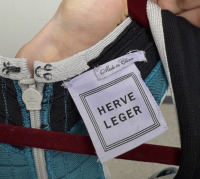 Herve Leger Eyvette Teal and Black Dress with White Trim - 4