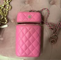 CHANEL Caviar Quilted Phone Holder With Chain Pink - 2