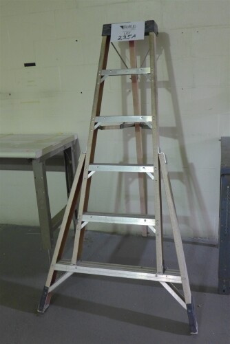 Lot of Two Adjustable Tables and Tripod Ladder