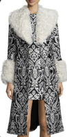 Alice + Olivia Winona Damask Fur Trim Trenchcoat