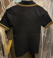 Sandro black short sleeved knitted polo shirt with a zip collar and striped trim - 3