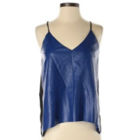 Mason blue leather and black silk top