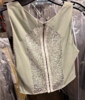 Alice + Olivia mint green top with a lace panel and zipper down the back - 2