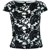 Alice + Olivia Connie Embroidered Tulle Top in black and white floral lace mesh