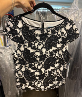 Alice + Olivia Connie Embroidered Tulle Top in black and white floral lace mesh - 2