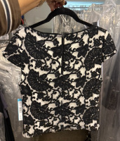 Alice + Olivia Connie Embroidered Tulle Top in black and white floral lace mesh - 3