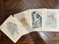 LOT OF 4 Pieces, Authenic PLATE SIGNED WOOD BLOCK PRINTS BY Salvador Dali Prints With PRINTED BLOCK Signature From the Divine Comady Series PURGATORY, HELL AND HEAVEN, These include, THIRD PLANET CANTO 14, THE ANGRY ONES, THE BLACK DEVIL, THE DEVINE FOR K - 8