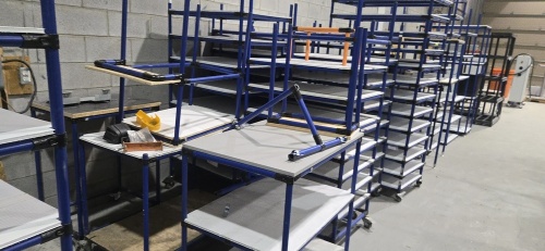 LOT: (23) Asst'd sizes tubular shelving units - some on wheels