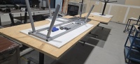 LOT: (2) Artisanal wooden tables on wheels (3) asst'd tables