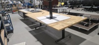 LOT: (2) Artisanal wooden tables on wheels (3) asst'd tables - 3