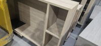LOT: (5) asst'd melamine shelving unit c/w (1) rolling desk &(1) table