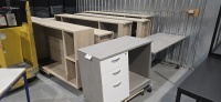 LOT: (5) asst'd melamine shelving unit c/w (1) rolling desk &(1) table - 4