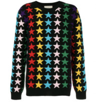 Gucci star intarsia chunky knit wool sweater in rainbow