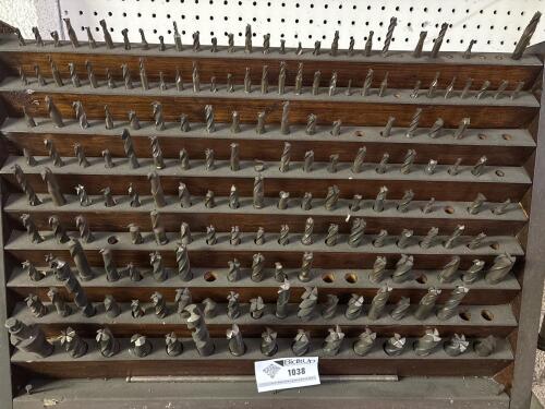Large Assortment of End Mills with Wooden Stand