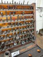 Large Assortment of Mills, Cutters, and Reamers With Wooden Stand - 2