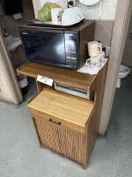 Panasonic Microwave, Toaster Oven, And Wood Kitchen Cabinet - 2