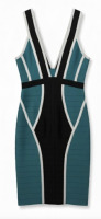 Herve Leger Eyvette Teal and Black Dress with White Trim - 2