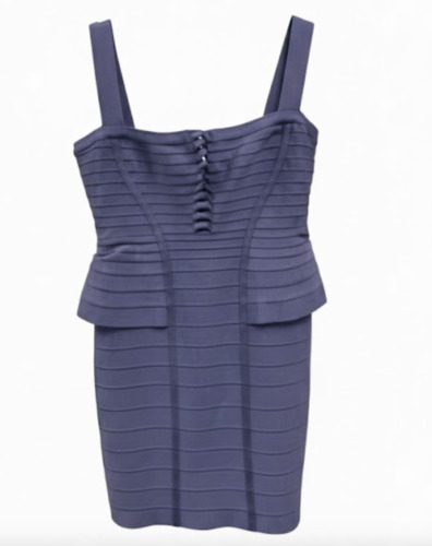 Herve Leger Purple Bodycon Mini Dress Square Neck Cocktail