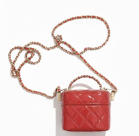 Chanel Patent Quilted Small Round Vanity With Chain Red - 2