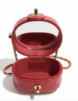 Chanel Patent Quilted Small Round Vanity With Chain Red - 3