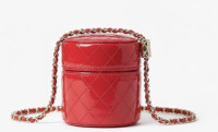 Chanel Patent Quilted Small Round Vanity With Chain Red - 5