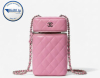 CHANEL Caviar Quilted Phone Holder With Chain Pink