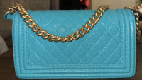 Chanel Turquoise Quilted Caviar Old Medium Boy Bag Brushed Gold Hardware, 2019 - 2