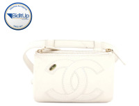 Chanel CC Mania waist belt bag in white lambskin leather