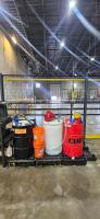 Lot of (4) Assorted Drums of Hydraulic Oil, w/ (3) Drain Pans