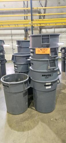 Lot of (32) Assorted Uline Brute Rubbermaid Trash Bins