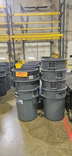 Lot of (32) Assorted Uline Brute Rubbermaid Trash Bins