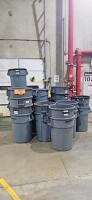 Lot of (32) Assorted Uline Brute Rubbermaid Trash Bins