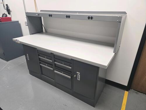 Global Industrial 6 Drawer Workstation w/ Wooden Tabletop and Top Shelf