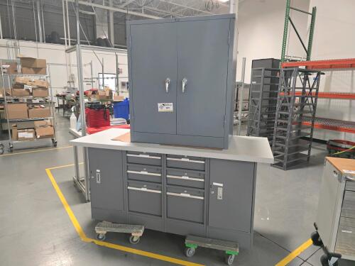 Global Industrial 6 Drawer Workstation w/ Wooden Top and Shelf